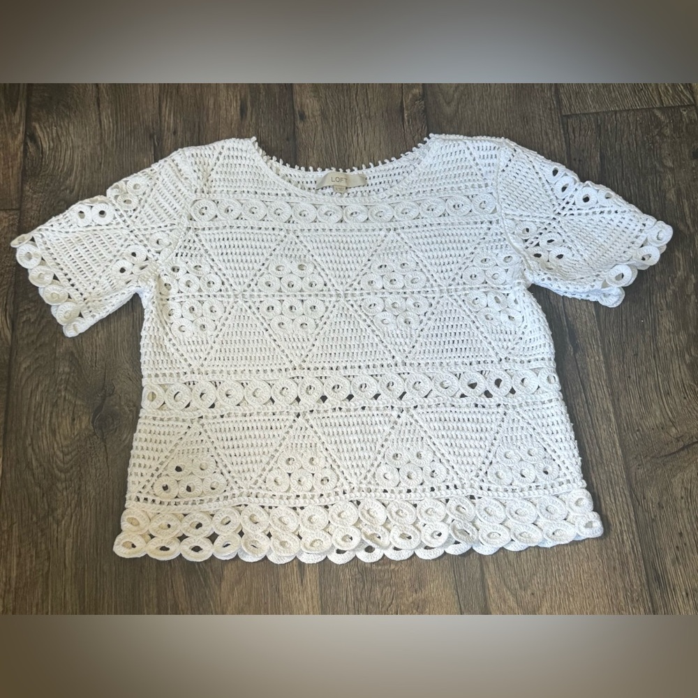 LOFT White Embellished Cropped Blouse